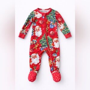 Bums & Roses Christmas Santa Bamboo Footie Pajamas 12-18M